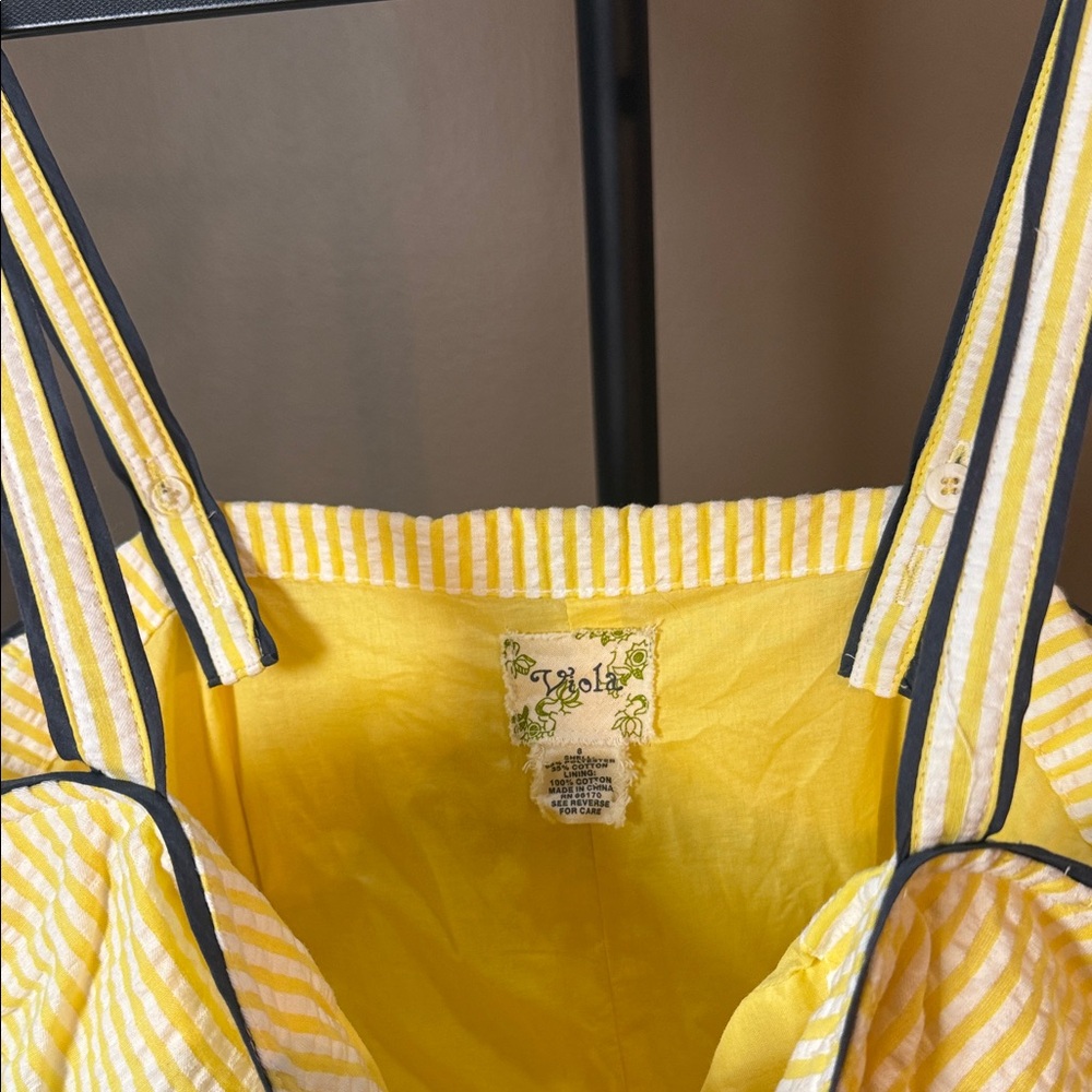 Anthropologie Viola Yellow Seersucker Bow Dress Lemon Stripe Size 6 - Picture 6 of 10